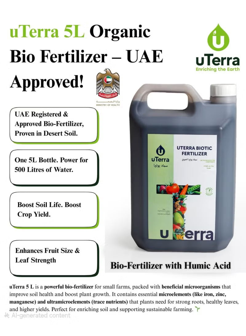 uTerra Organic Biotic Liquid Fertilizer 5L – Soil Booster for All Plants